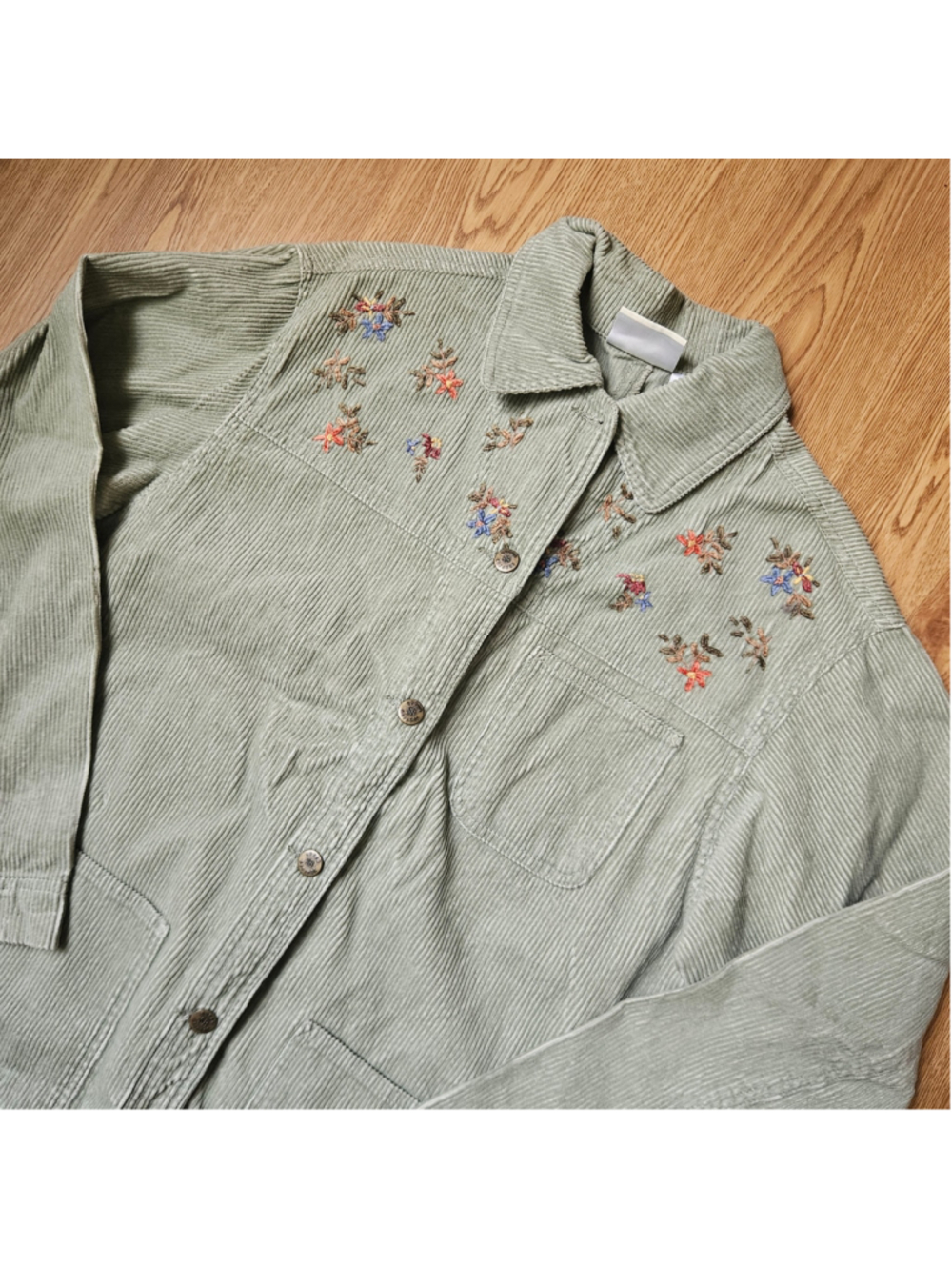 Vintage Cottagecore Embroidered Dainty Corduroy Shirt Jacket Susan Bristol